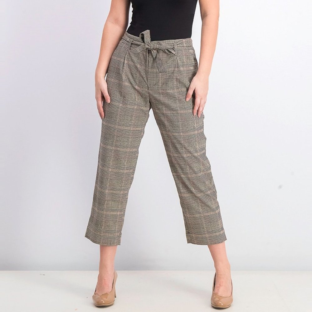 Sanctuary Inland Plaid Crop Paper Bag Pant
